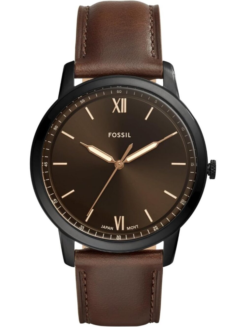 Men's Brown Leather/Black/Brown Minimalist Quartz Stainless Steel Wrist Watch